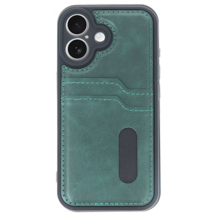 Newface iPhone 16 Kılıf Sara Kartvizitli Deri Kılıf - Koyu Yeşil