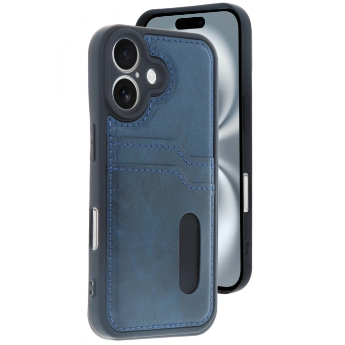 Newface iPhone 16 Kılıf Sara Kartvizitli Deri Kılıf - Lacivert