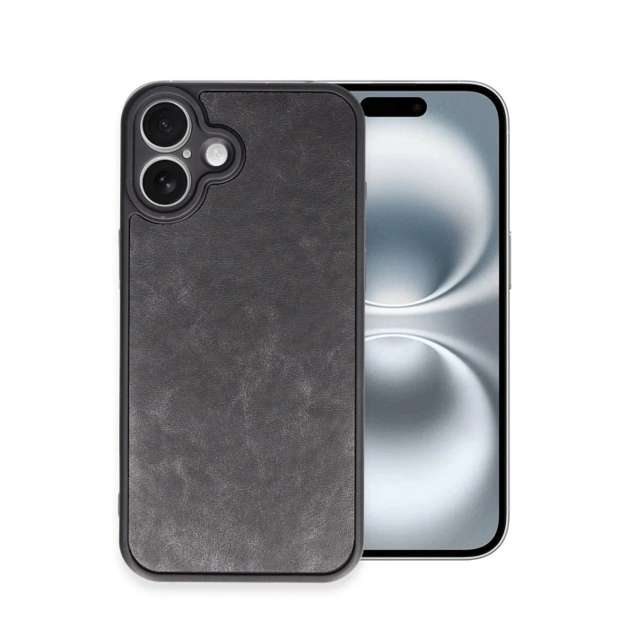 Newface iPhone 16 Plus Kılıf Aras Deri Kapak - Siyah