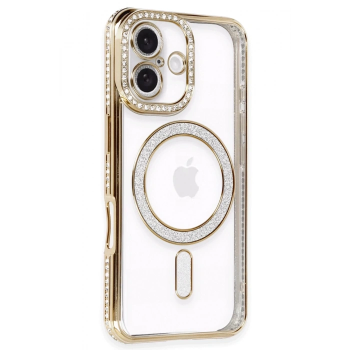 Newface iPhone 16 Plus Kılıf Joke Simli Magneticsafe Kılıf - Gold