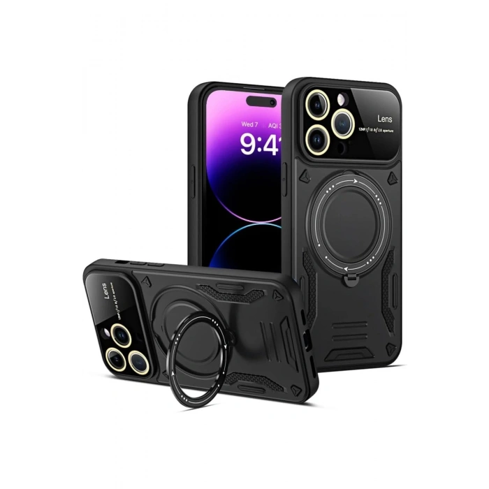 Newface iPhone 16 Pro Kılıf Joy Lens Standlı Kapak - Siyah