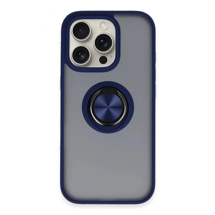 Newface iPhone 16 Pro Kılıf Montreal Yüzüklü Silikon Kapak - Lacivert