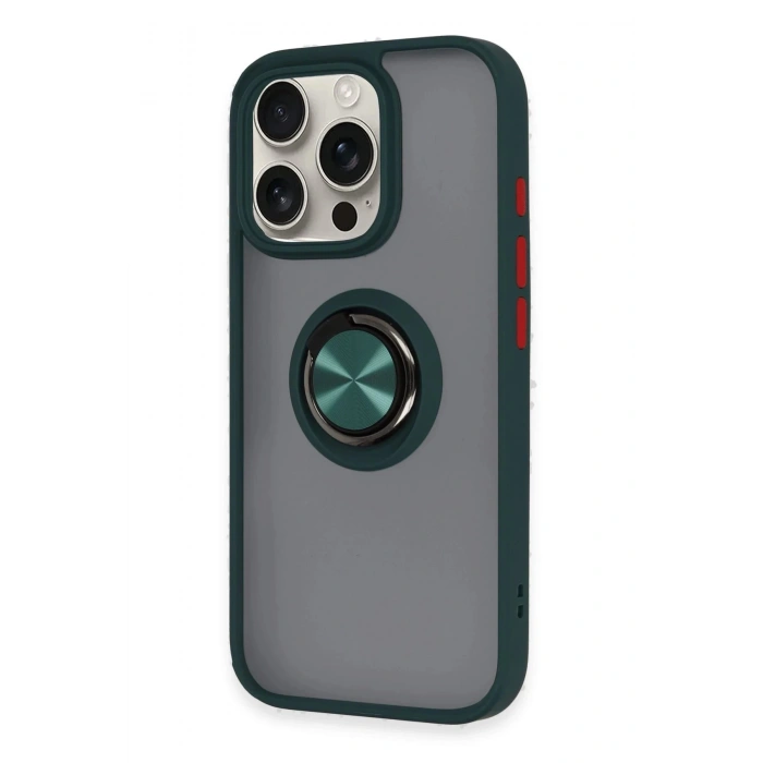 Newface iPhone 16 Pro Kılıf Montreal Yüzüklü Silikon Kapak - Yeşil