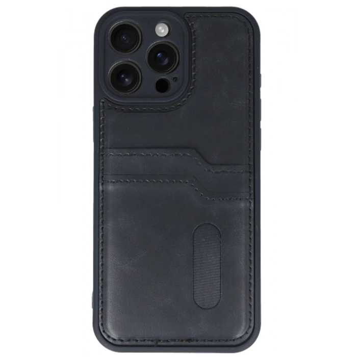 Newface iPhone 16 Pro Kılıf Sara Kartvizitli Deri Kılıf - Siyah