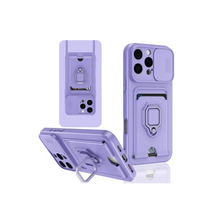 Newface iPhone 16 Pro Kılıf Zuma Kartvizitli Yüzüklü Silikon - Lila