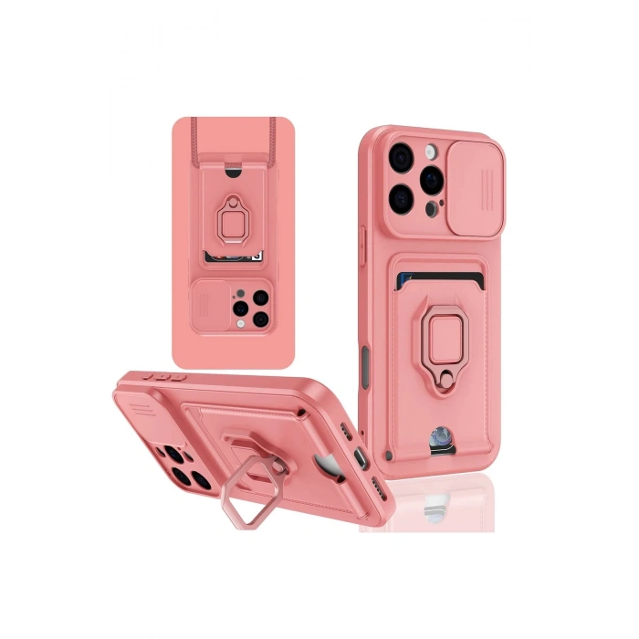 Newface iPhone 16 Pro Kılıf Zuma Kartvizitli Yüzüklü Silikon - Pembe