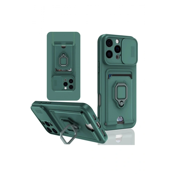 Newface iPhone 16 Pro Kılıf Zuma Kartvizitli Yüzüklü Silikon - Yeşil