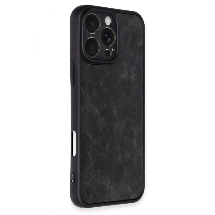Newface iPhone 16 Pro Max Kılıf Aras Deri Kapak - Siyah