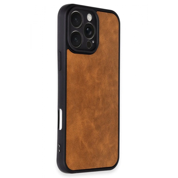 Newface iPhone 16 Pro Max Kılıf Aras Deri Kapak - Taba