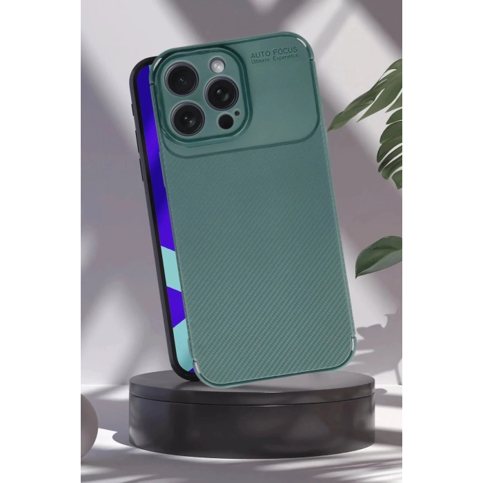 Newface iPhone 16 Pro Max Kılıf Auto Focus Karbon Kapak - Koyu Yeşil