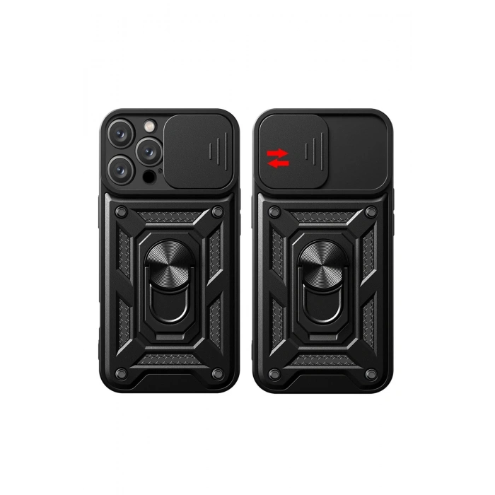 Newface iPhone 16 Pro Max Kılıf Pars Lens Yüzüklü Silikon - Kırmızı