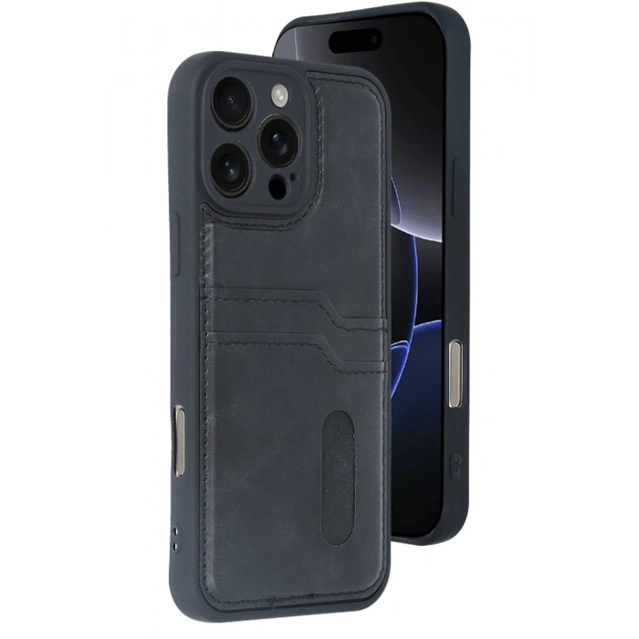 Newface iPhone 16 Pro Max Kılıf Sara Kartvizitli Deri Kılıf - Siyah