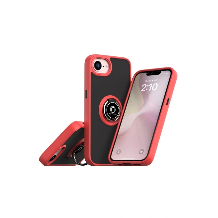 Newface iPhone 16E Kılıf Montreal Yüzüklü Silikon Kapak - Kırmızı