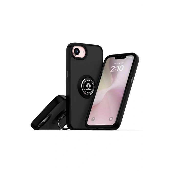 Newface iPhone 16E Kılıf Montreal Yüzüklü Silikon Kapak - Siyah