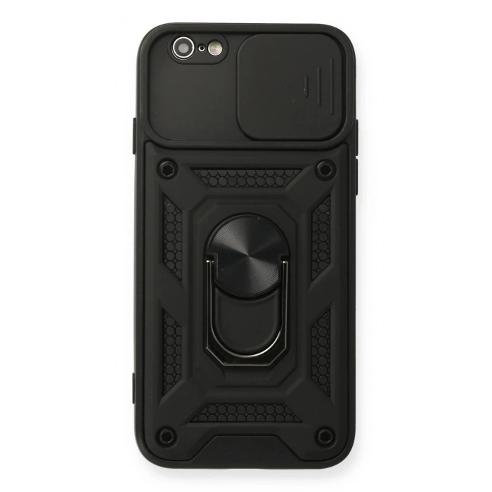 Newface iPhone 6 Kılıf Pars Lens Yüzüklü Silikon - Siyah