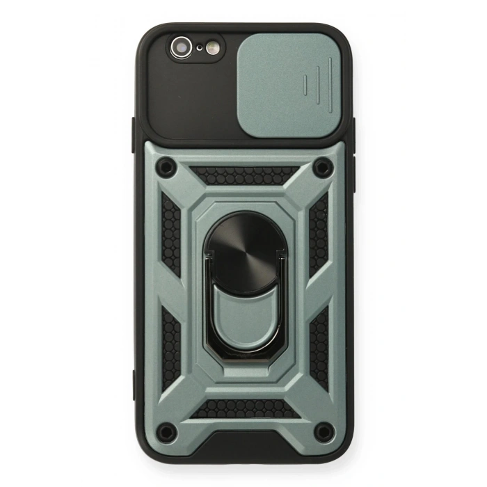 Newface iPhone 6 Kılıf Pars Lens Yüzüklü Silikon - Yeşil