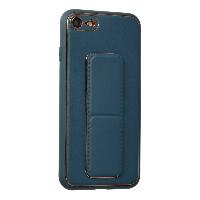 Newface iPhone 7 Kılıf Coco Deri Standlı Kapak - Mavi