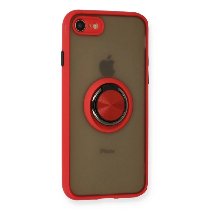 Newface iPhone 7 Kılıf Montreal Yüzüklü Silikon Kapak - Kırmızı