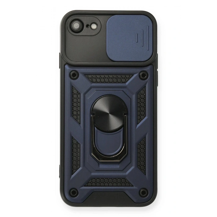 Newface iPhone 7 Kılıf Pars Lens Yüzüklü Silikon - Lacivert