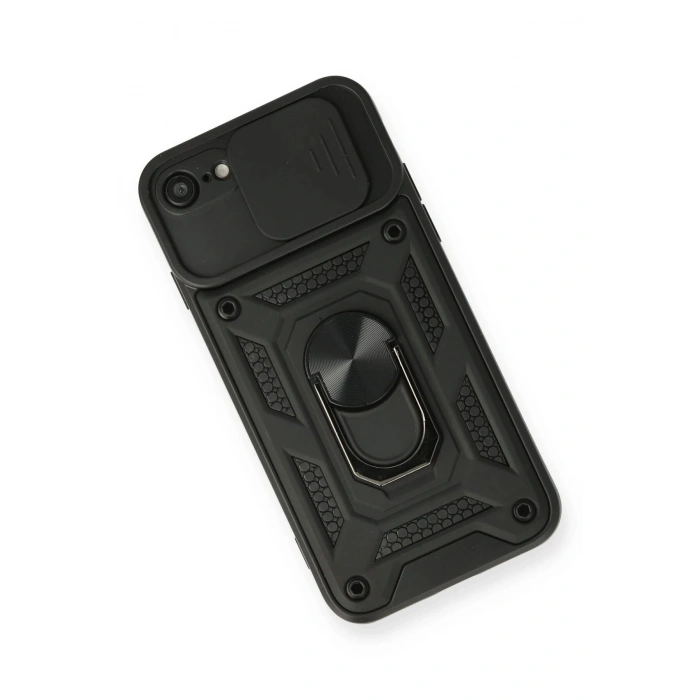 Newface iPhone 7 Kılıf Pars Lens Yüzüklü Silikon - Siyah