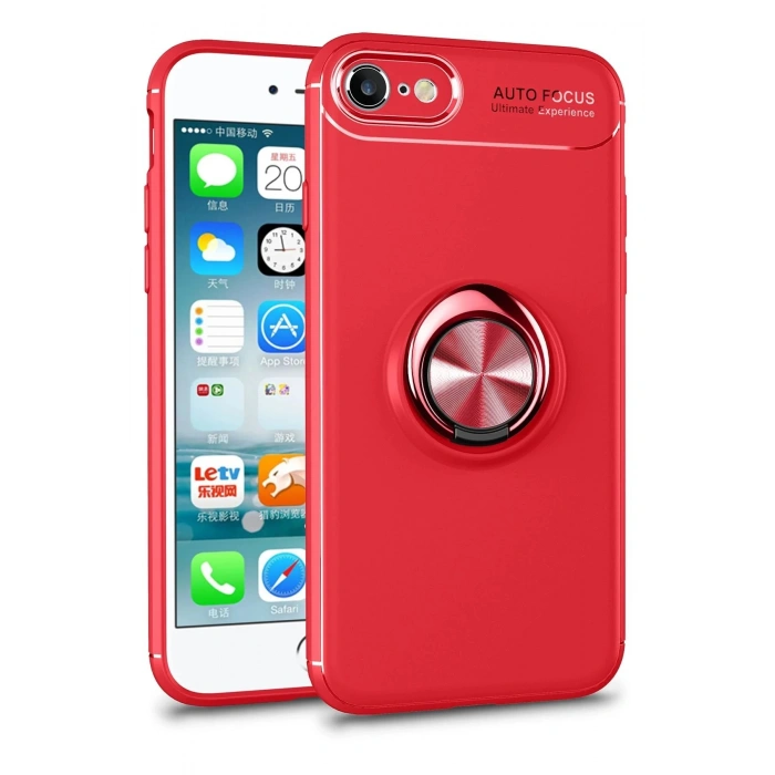 Newface iPhone 7 Kılıf Range Yüzüklü Silikon - Kırmızı