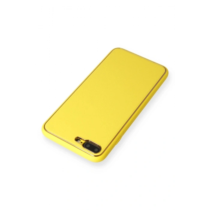 Newface iPhone 7 Plus Kılıf Coco Deri Silikon Kapak - Sarı