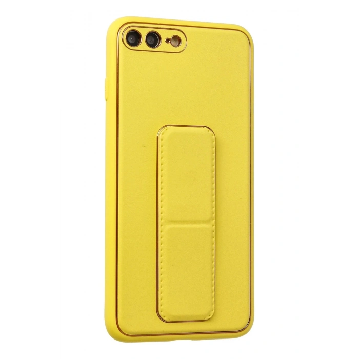 Newface iPhone 7 Plus Kılıf Coco Deri Standlı Kapak - Sarı