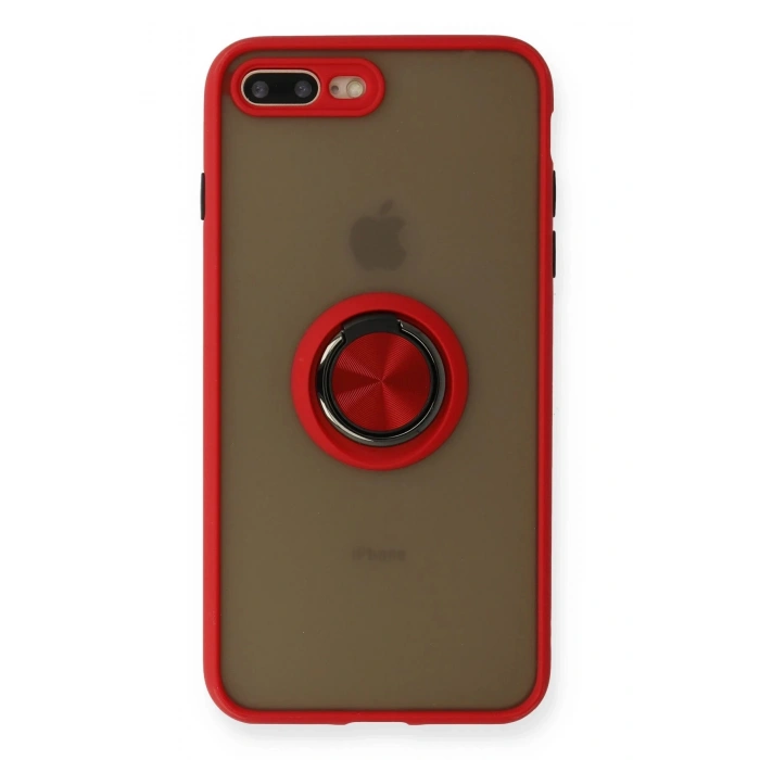 Newface iPhone 7 Plus Kılıf Montreal Yüzüklü Silikon Kapak - Kırmızı