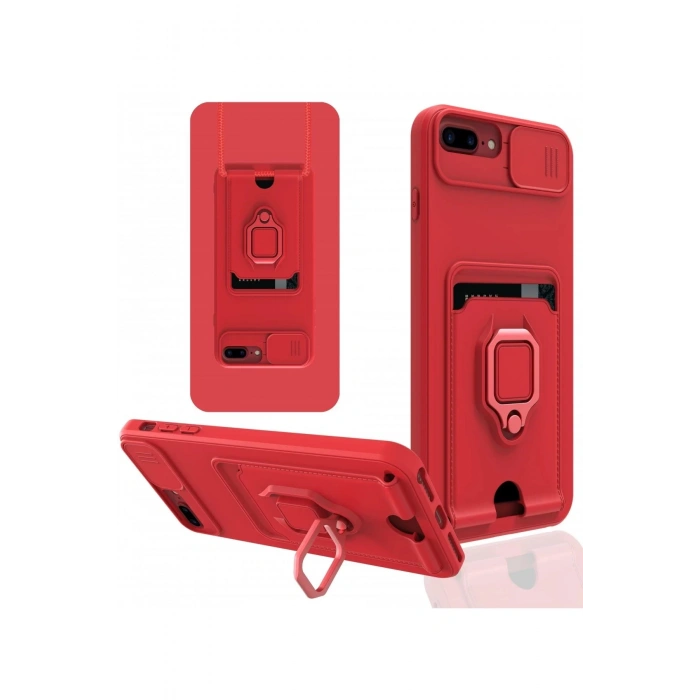 Newface iPhone 7 Plus Kılıf Zuma Kartvizitli Yüzüklü Silikon - Kırmızı