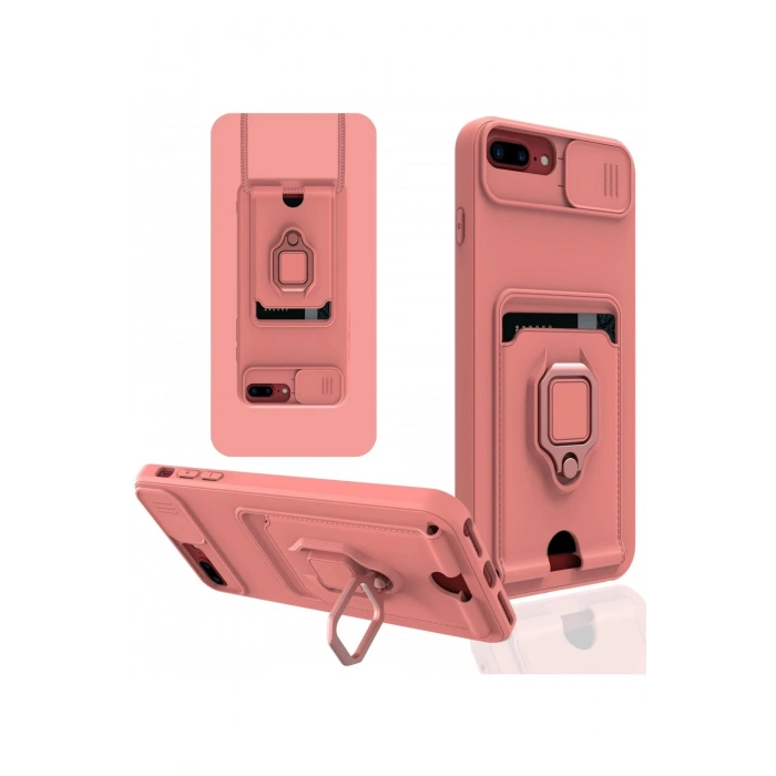 Newface iPhone 7 Plus Kılıf Zuma Kartvizitli Yüzüklü Silikon - Pembe