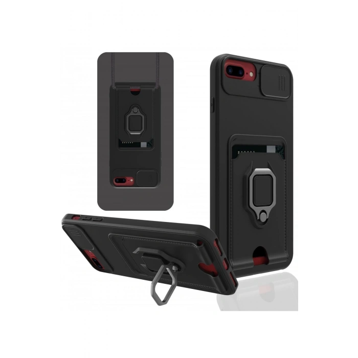 Newface iPhone 7 Plus Kılıf Zuma Kartvizitli Yüzüklü Silikon - Siyah