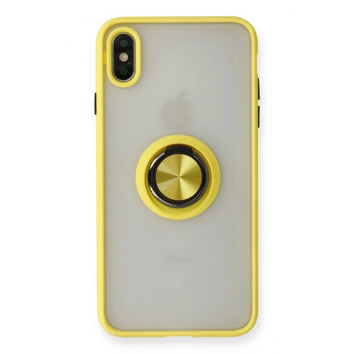 Newface iPhone X Kılıf Montreal Yüzüklü Silikon Kapak - Sarı