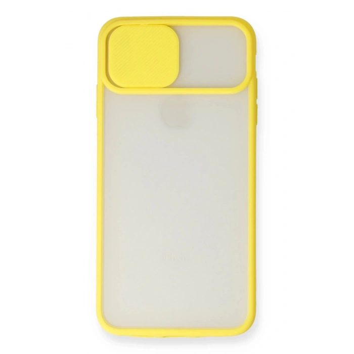 Newface iPhone X Kılıf Palm Buzlu Kamera Sürgülü Silikon - Sarı