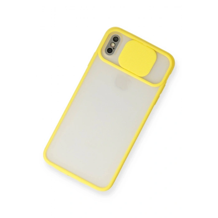 Newface iPhone X Kılıf Palm Buzlu Kamera Sürgülü Silikon - Sarı