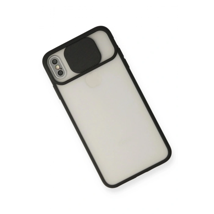 Newface iPhone X Kılıf Palm Buzlu Kamera Sürgülü Silikon - Siyah