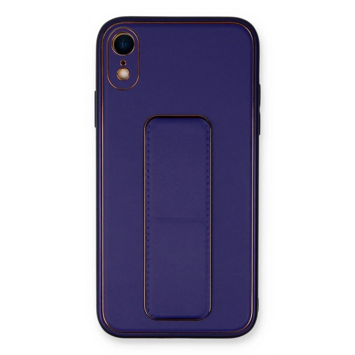 Newface iPhone XR Kılıf Coco Deri Standlı Kapak - Mor