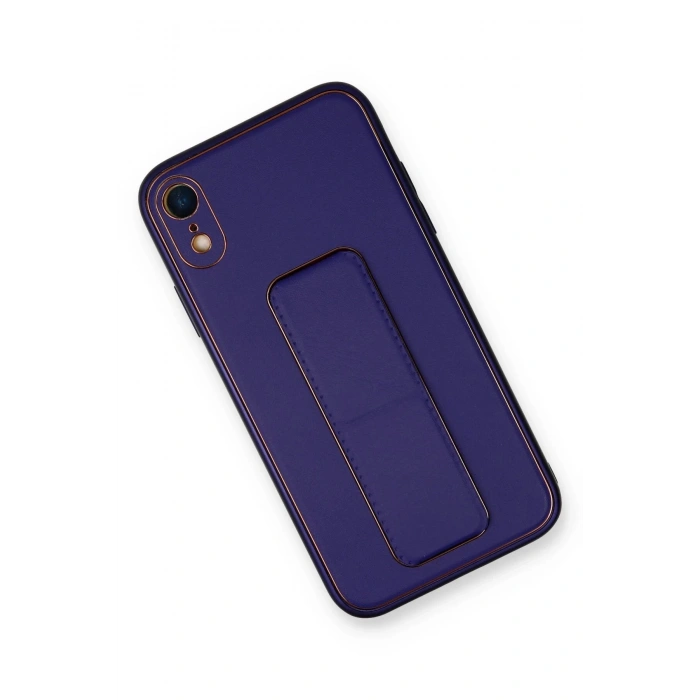 Newface iPhone XR Kılıf Coco Deri Standlı Kapak - Mor