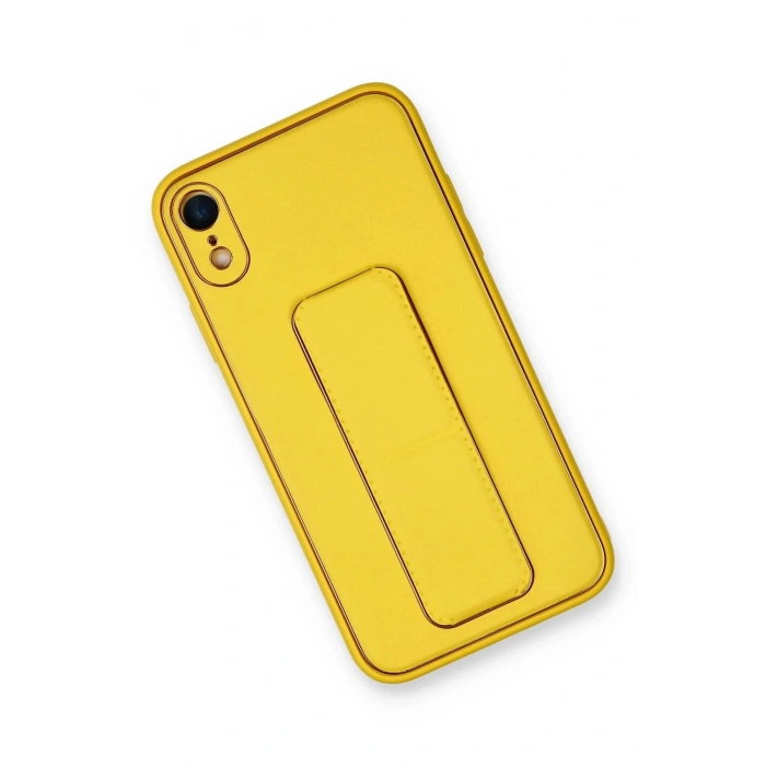 Newface iPhone XR Kılıf Coco Deri Standlı Kapak - Sarı