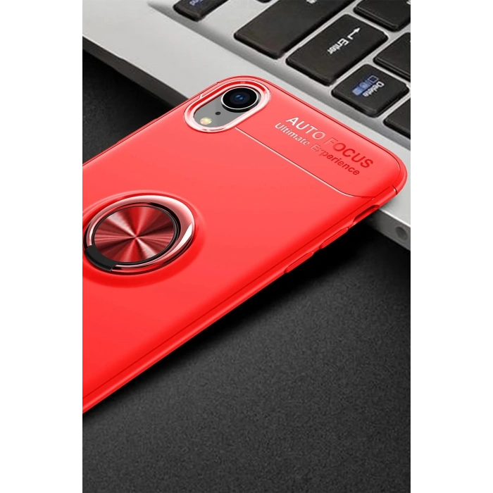 Newface iPhone XR Kılıf Range Yüzüklü Silikon - Kırmızı
