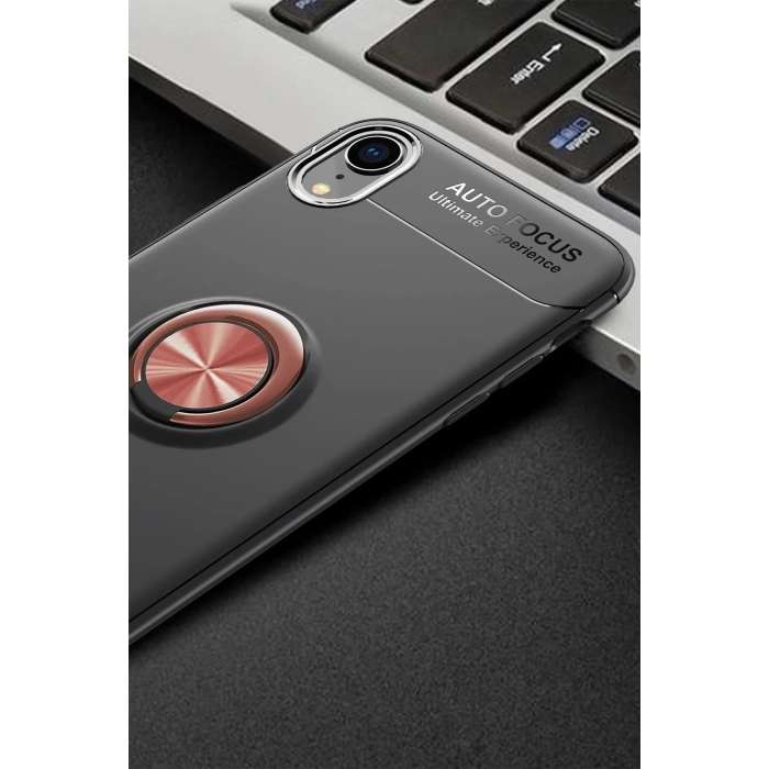 Newface iPhone XR Kılıf Range Yüzüklü Silikon - Siyah-Gold