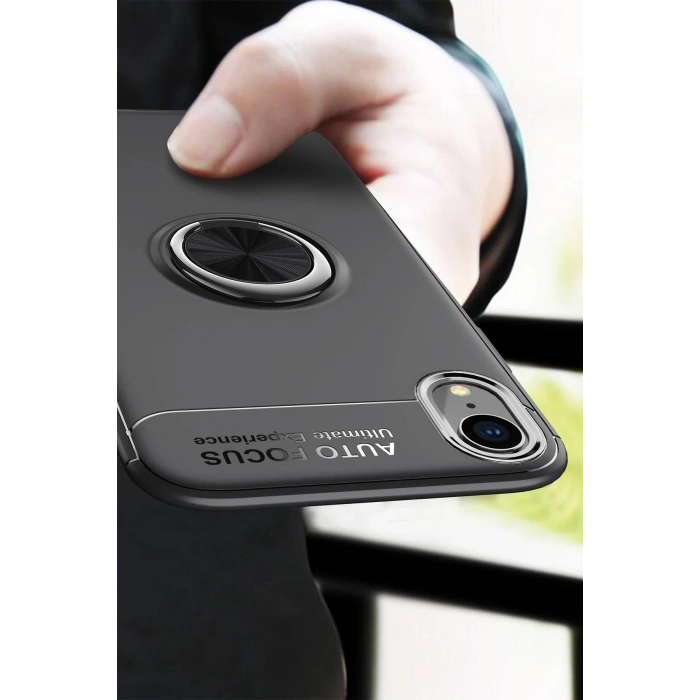 Newface iPhone XR Kılıf Range Yüzüklü Silikon - Siyah-Gold