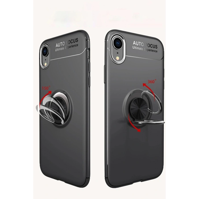 Newface iPhone XR Kılıf Range Yüzüklü Silikon - Siyah-Mavi