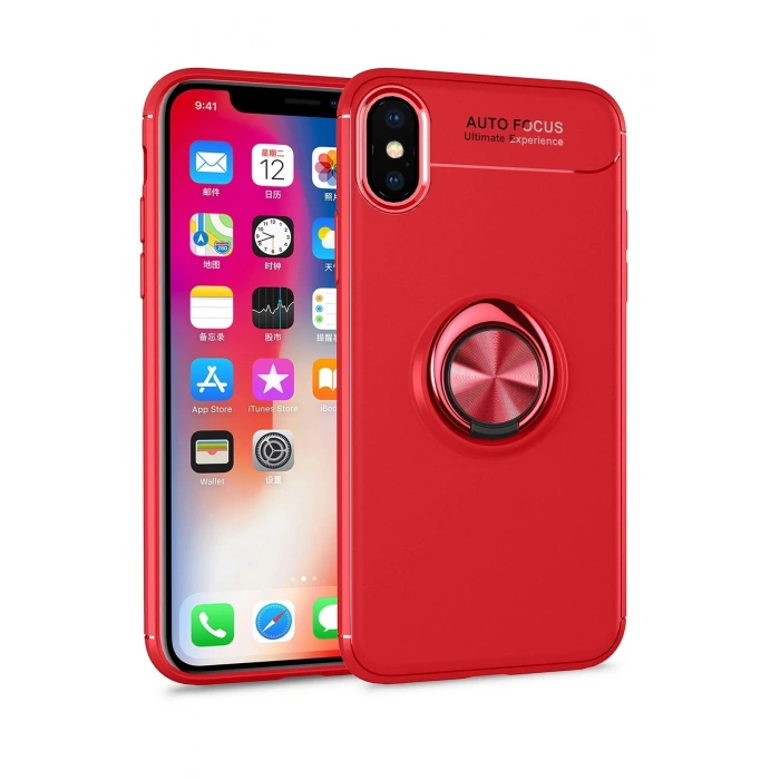 Newface iPhone XS Kılıf Range Yüzüklü Silikon - Kırmızı