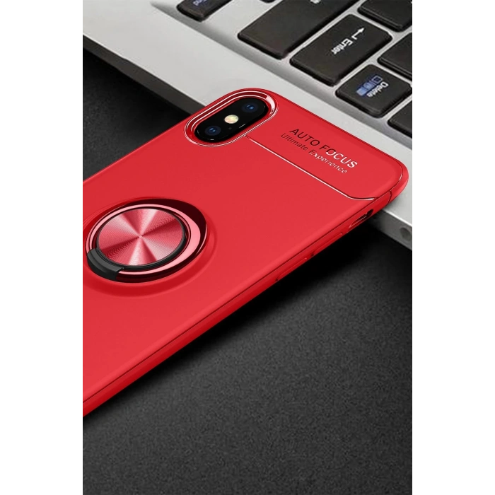 Newface iPhone XS Kılıf Range Yüzüklü Silikon - Kırmızı