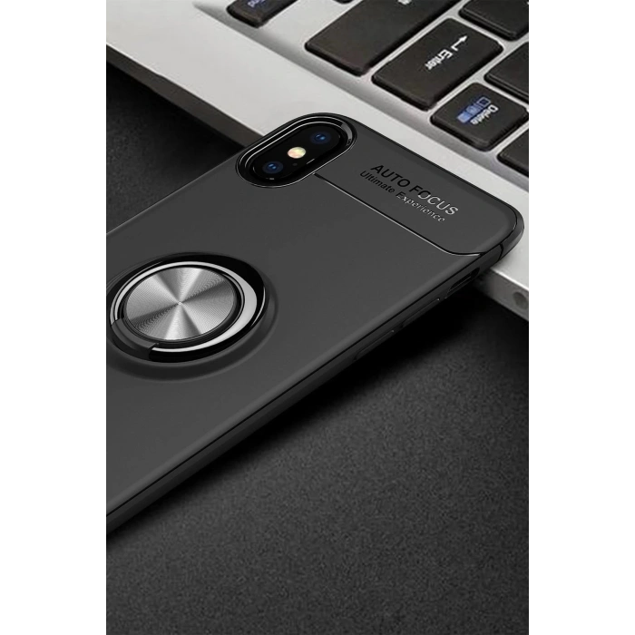Newface iPhone XS Kılıf Range Yüzüklü Silikon - Siyah