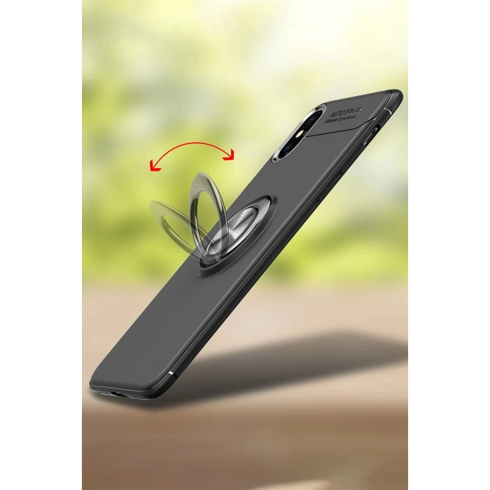 Newface iPhone XS Kılıf Range Yüzüklü Silikon - Siyah
