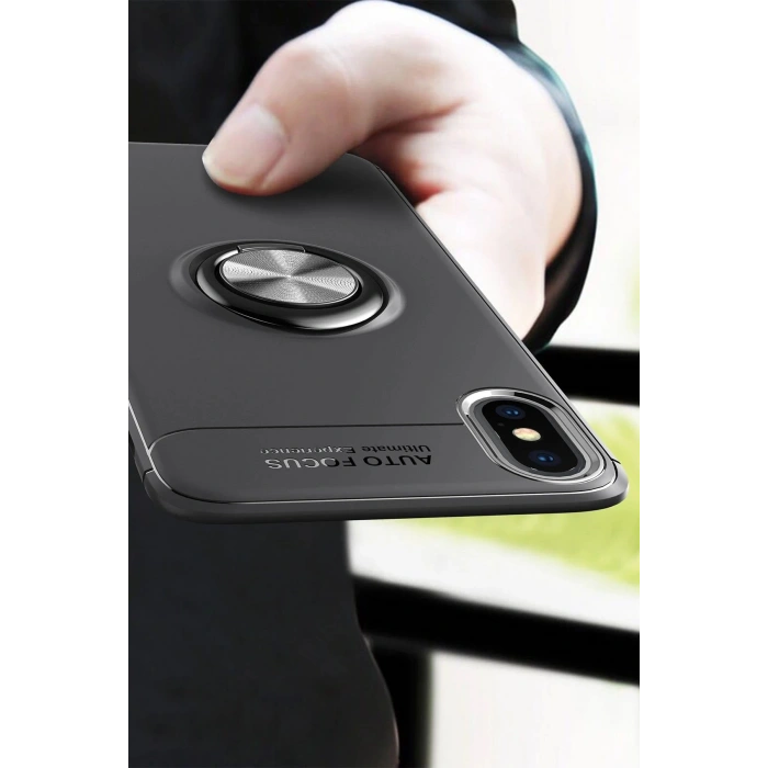 Newface iPhone XS Kılıf Range Yüzüklü Silikon - Siyah-Gold