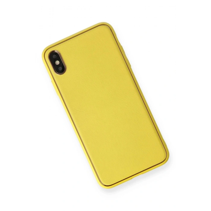 Newface iPhone XS Max Kılıf Coco Deri Silikon Kapak - Sarı