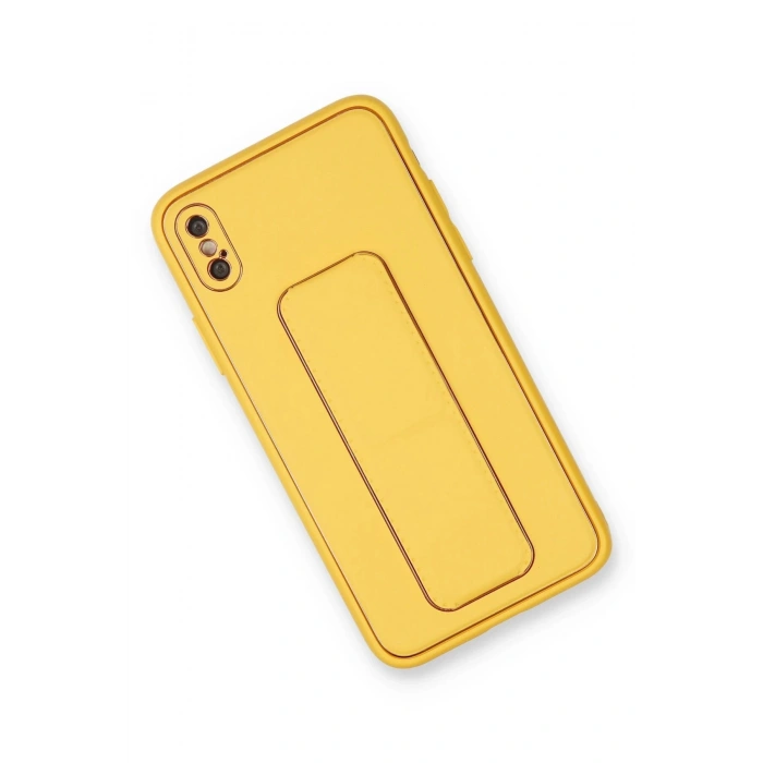 Newface iPhone XS Max Kılıf Coco Deri Standlı Kapak - Sarı