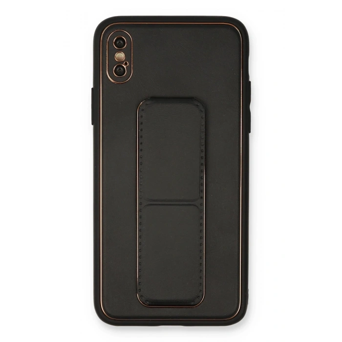 Newface iPhone XS Max Kılıf Coco Deri Standlı Kapak - Siyah